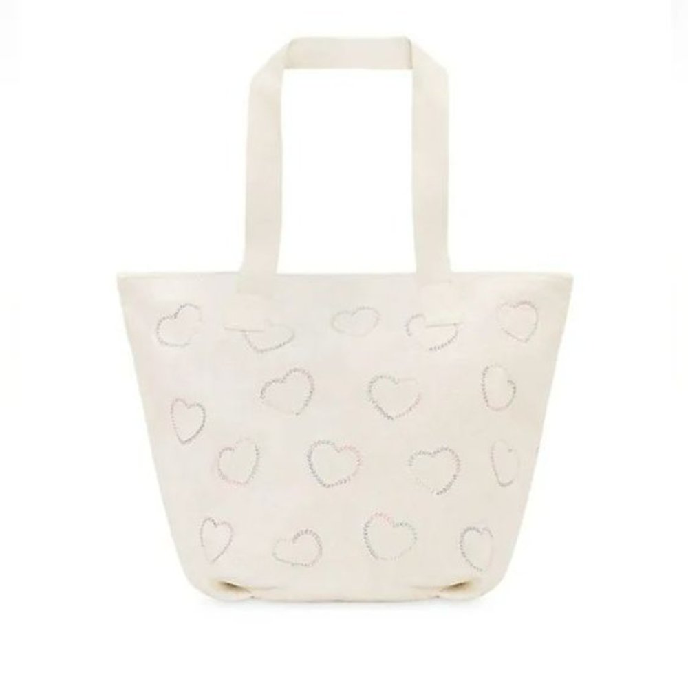 NWT Stoney Clover Lane Hearts Embroidered Terry Zip Top Tote Seashell
